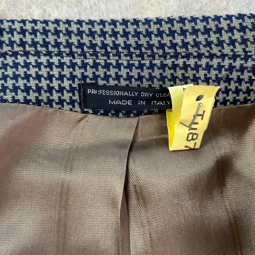 Mens Vintage Sport Coat Navy Tan Houndstooth Wool‎ Blazer Italy Galliani 48 50